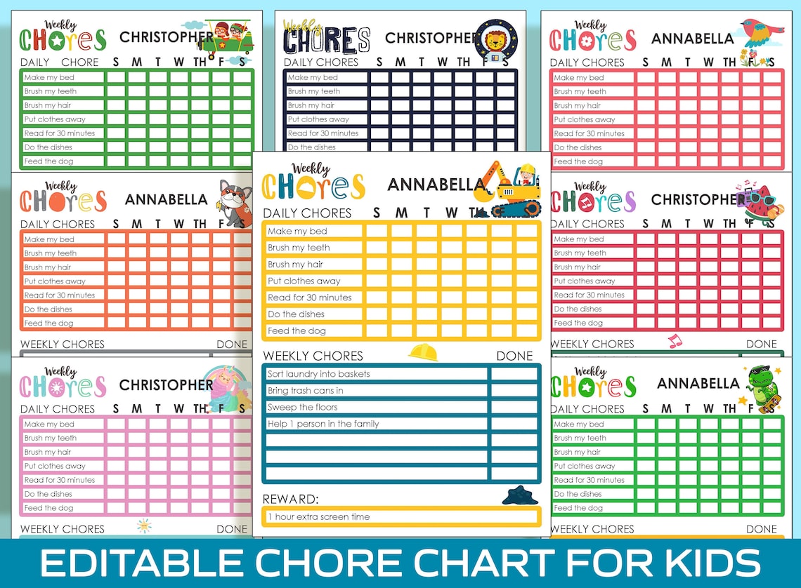 Printable and Editable Chore Chart for 6 Year Old : Making Daily Tasks ...