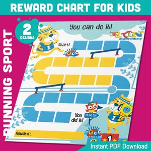 Tabella dei premi per lo sport di corsa: 2 design divertenti, perfetti per la motivazione e l'organizzazione dei bambini, 8,5x11 pollici, PDF download immediato