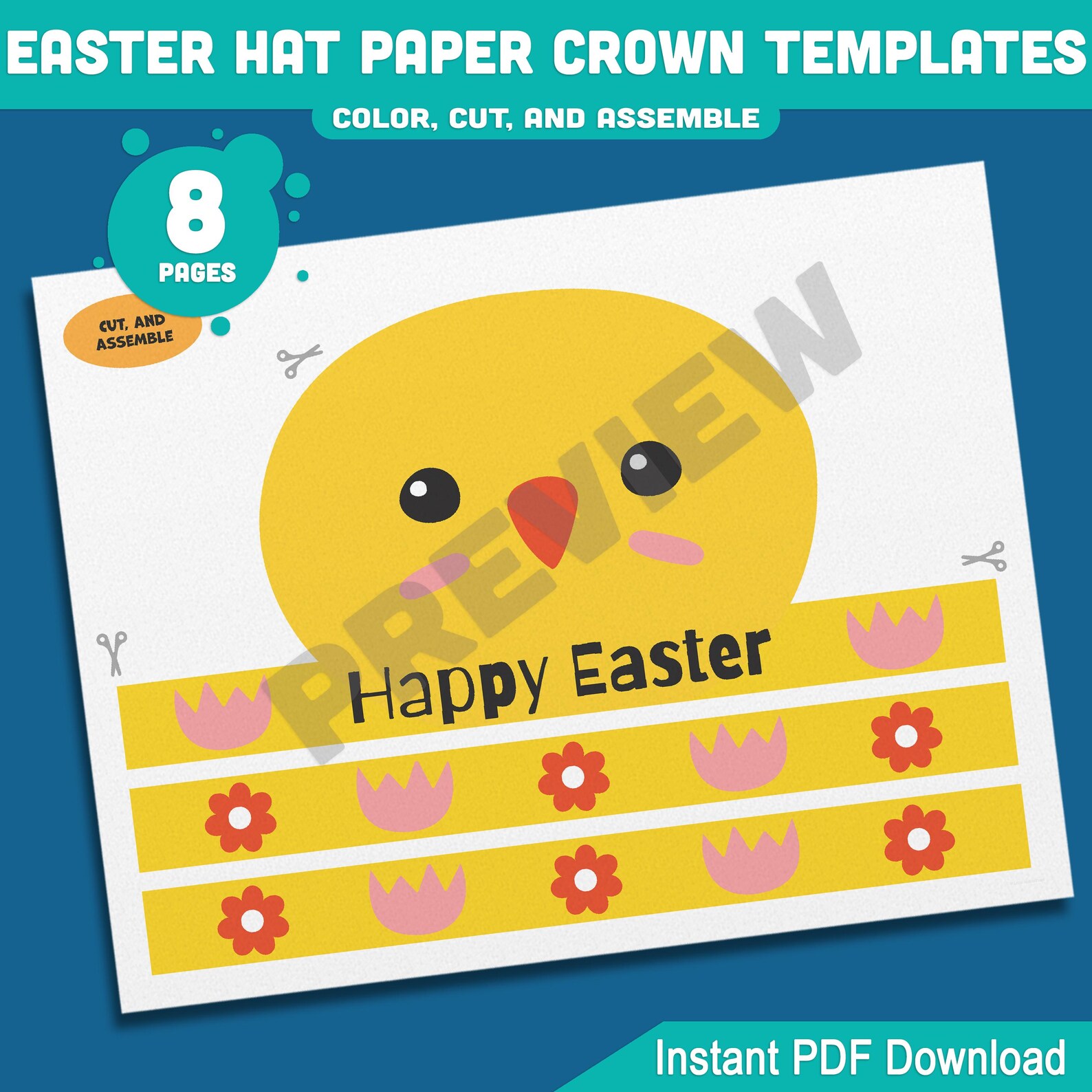 Easter Hat Paper Crown Templates, Printable Headband Craft for Kids — free download