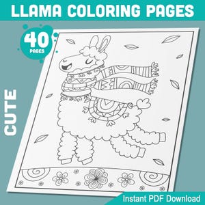 Llama Coloring Pages: 40 Fun and Printable Designs for Kids, Boys, Girls, Teens, Perfect for Llama Birthday Parties – Instant Download PDF