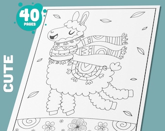Llama Coloring Pages: 40 Fun and Printable Designs for Kids, Boys, Girls, Teens, Perfect for Llama Birthday Parties – Instant Download PDF
