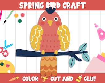 Spring Bird - Spring Craft Activity for Kids : Color, Cut, and Glue for PreK to 2nd Grade, PDF File, Instant Download