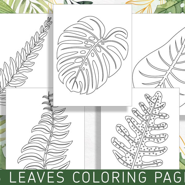 Escape to Nature: 25 Exquisite Leaf Coloring Pages for Stress Relief and Relaxation, PDF File, Instant Download