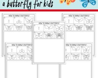 Learn How to Draw a Butterfly for Kids: Directed Drawing Step by Step Tutorial, Includes 5 Coloring Pages, PDF File, Instant Download.