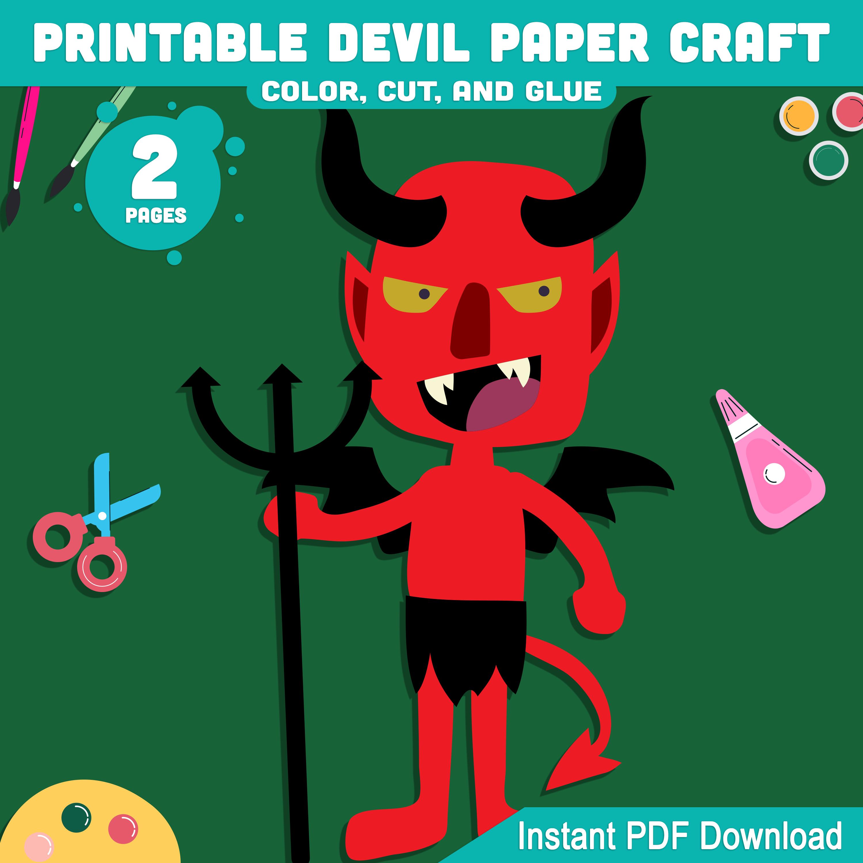 Devil Paper Craft for Kids, Fun Halloween Color Cut and Glue Activity ...