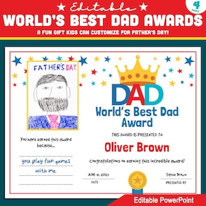 World's Best Dad Awards: Bearbeitbares Vatertags-Urkundengeschenk für Kinder zum Anpassen - 2 Versionen, mit oder ohne Zeichenrahmen