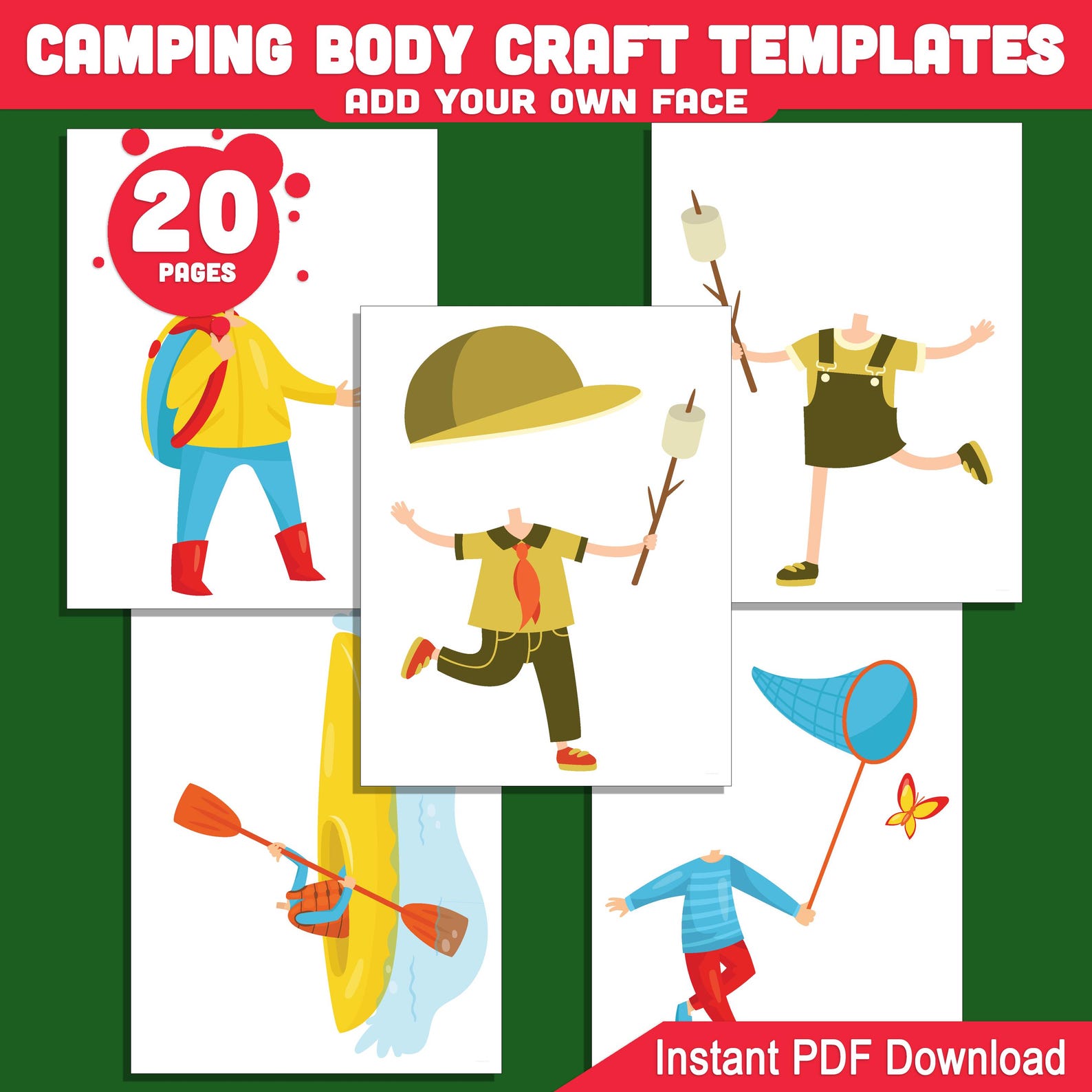 Camping Body Craft Templates, Add Your Own Face, Summer Activity With ...