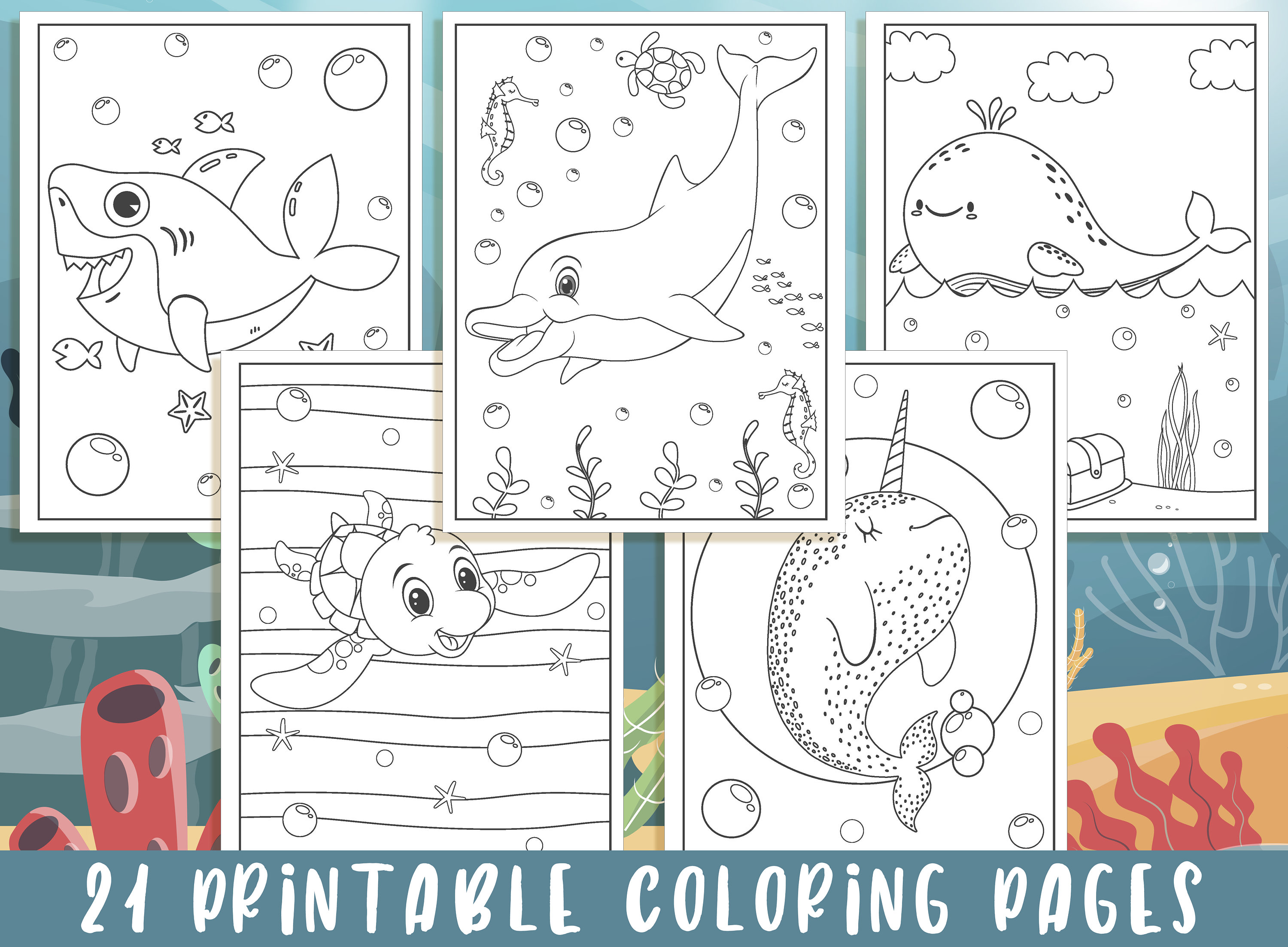 Under The Sea Coloring Pages 21 Printable Under The Sea Etsy Ireland