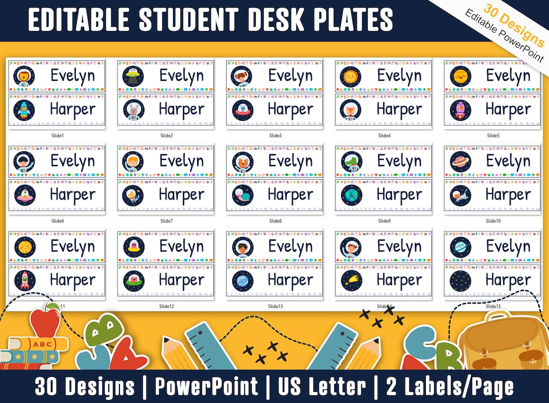 Student Desk Plates, 30 Printable/editable Cute Space Classroom Name ...