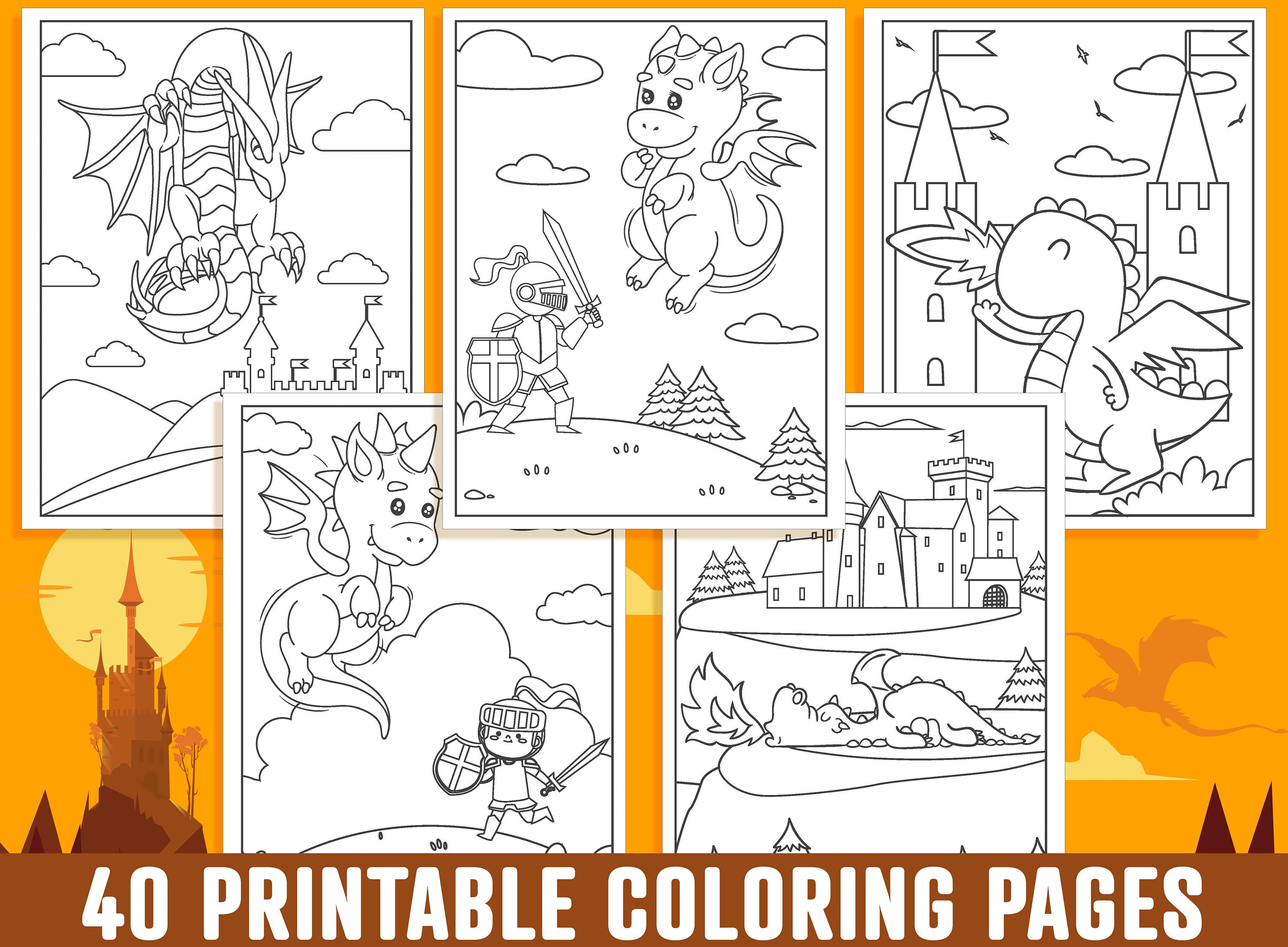 Dragon Coloring Pages 40 Printable Dragon Coloring Pages for - Etsy