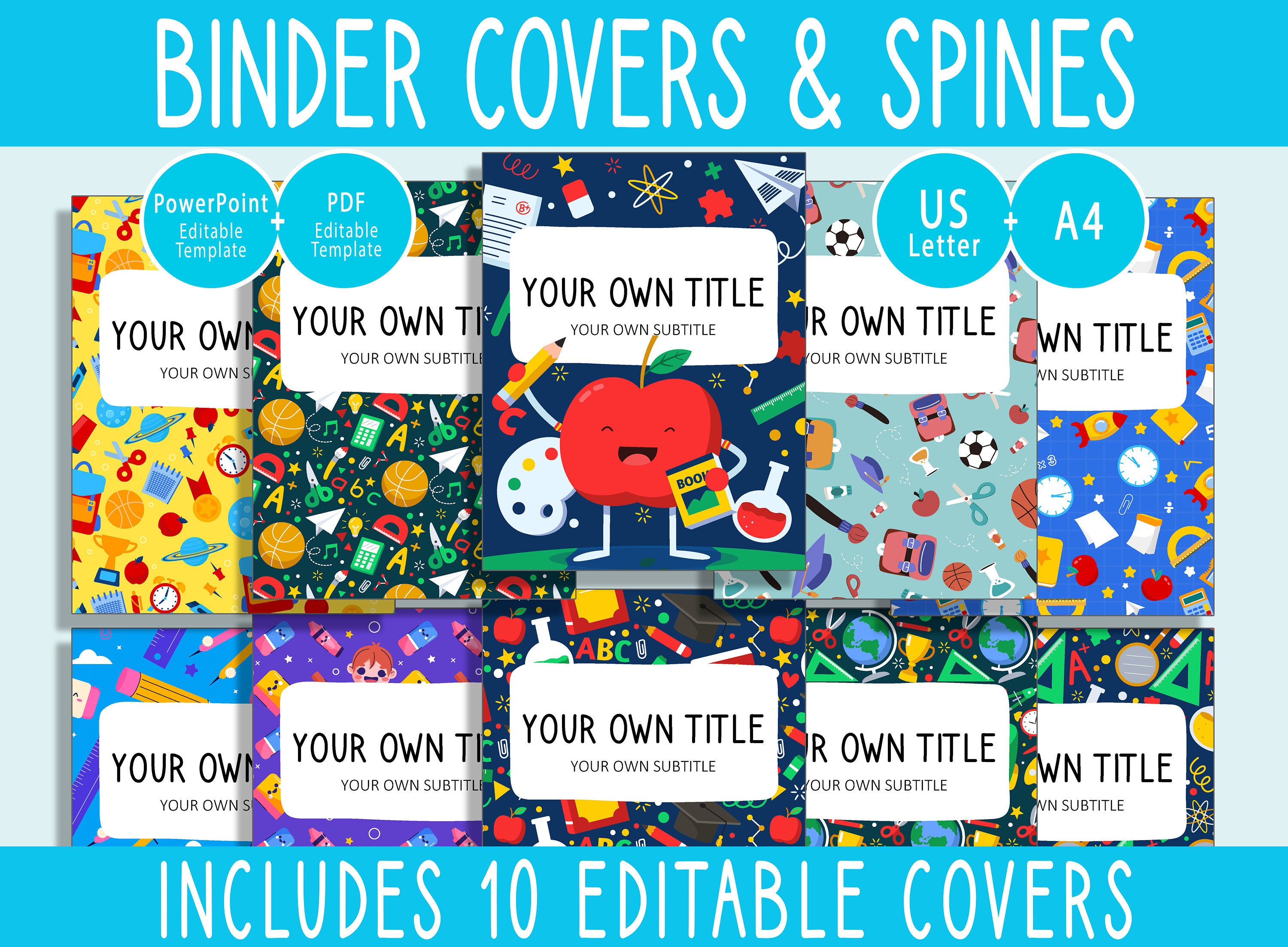 Editable Back to School Pattern Binder Covers, Includes 1, 1.5, 2 ...