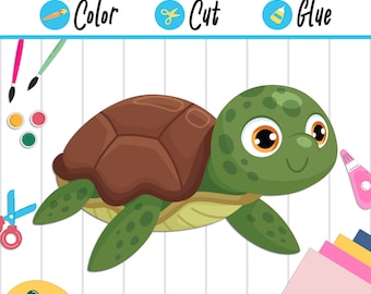 Manualidad de tortuga bebé: colorear, cortar y pegar, una actividad divertida para preescolar hasta segundo grado, descarga instantánea en PDF