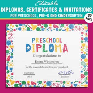 Personalisierbare Sportdiplome, Zertifikate und Einladungen für Vorschul- und Kindergartenabschlüsse - 37 Seiten, PDF Datei, Sofortdownload