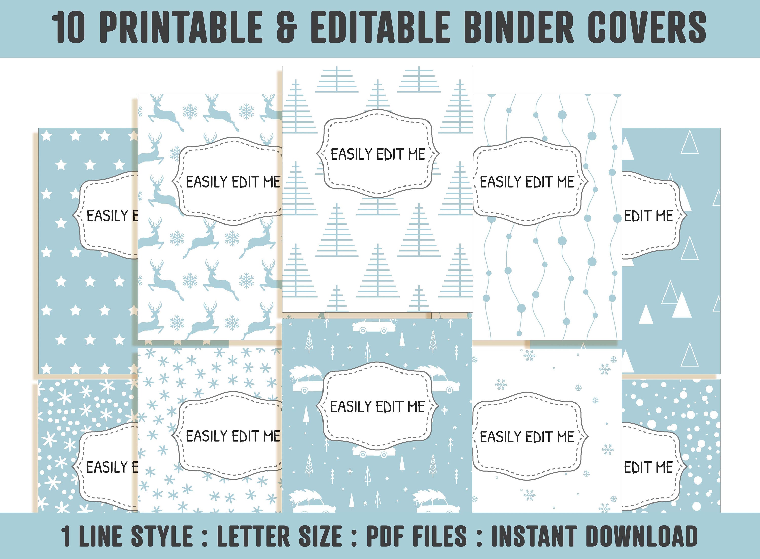 Holiday Planner Cover, 10 Editable Binder Covers and Spines Winter ...