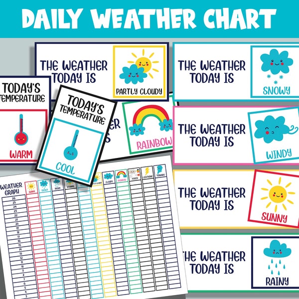 Daily Weather Cards, Weather Graph and Weather Chart Labels for Classroom Calendar, Temperature Cards, Seasons Activities