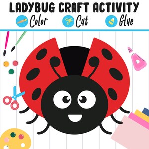Attività artigianale con la carta Coccinella: colora, taglia e incolla per bambini dalla scuola materna alla seconda elementare, file PDF, download immediato