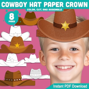 Cowboy and Cowgirl Paper Crowns – Fun Western Headbands and Party Hats for Kids’ Dress-Up and Craft, Color + Black & White, Instant Download