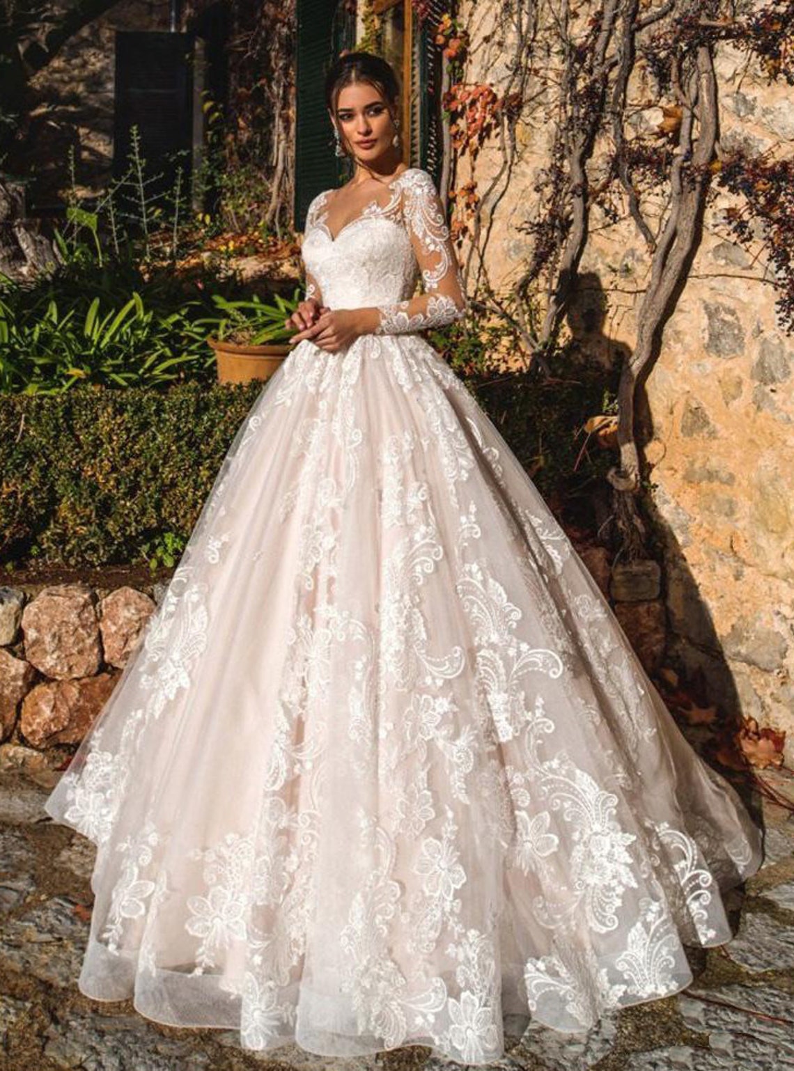 Long Sleeve Appliques Lace Wedding Dresses A Line Beading Boho - Etsy