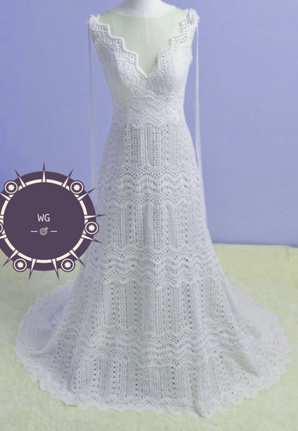Vintage Crochet Lace Boho Wedding Dress V-neck Cap Sleeve - Etsy