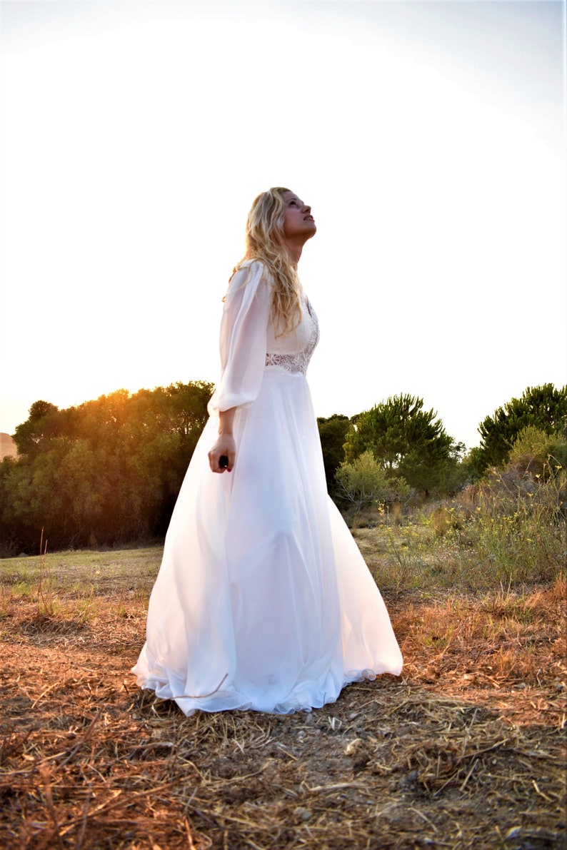 Bohemian Lace Wedding Dresses V Neck Long Sleeves Beach Boho - Etsy