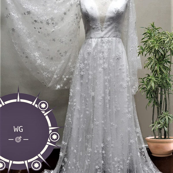 Stars celestial mystical long bell sleeve Wedding dress V-neck occult Bride Bridal Gowns Backless formal romantic stary summer 3d galaxy