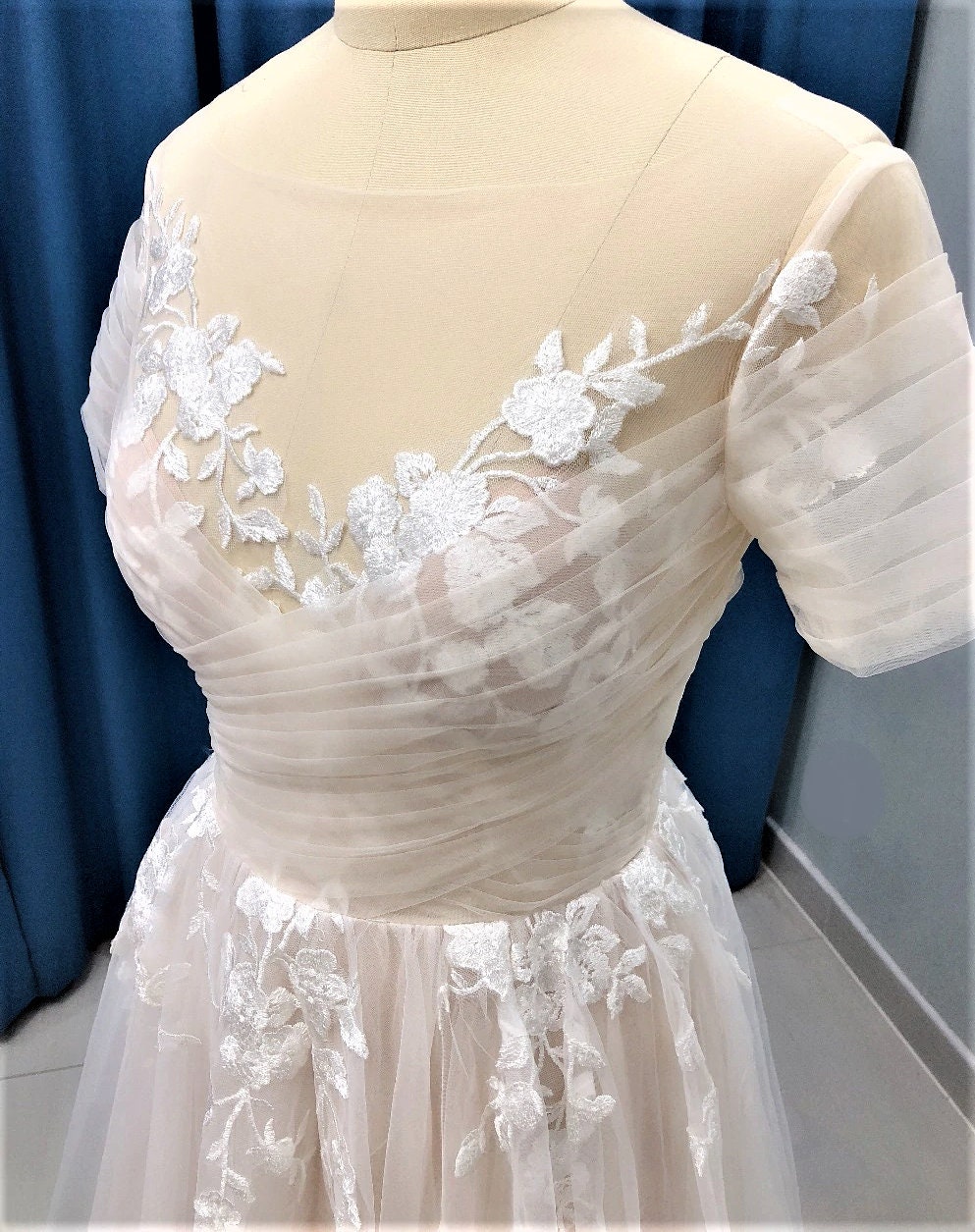 A Line Wedding Dress V Neck 3d Floral Tulle Bride Party Bridal | Etsy
