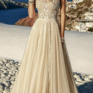 Champagne Bohemian Lace Wedding Dresses Sweetheart Beach Boho Short ...