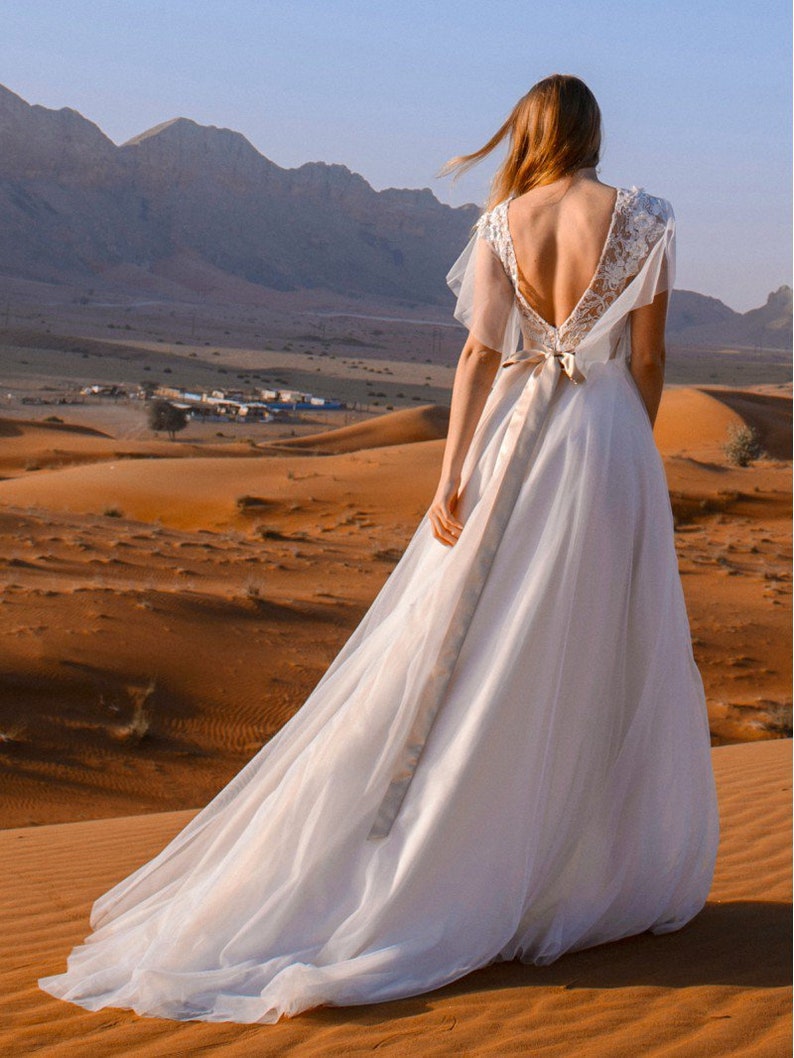 Summer 2020 Short Sleeve A Line Wedding Dress With Appliques - Etsy