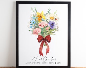 Personalized Watercolor Birth Flower Print, Unique Gift for Her Birthday, Birth Flower Bouquet, Mom Birthday Gift, Family Birth Flowers