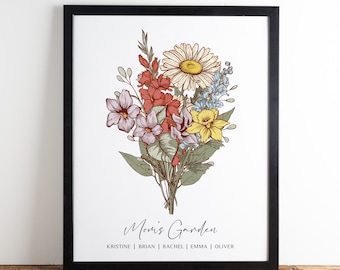 Personalized Gift for Mom Grandma, Custom Birth Month Flower Bouquet, Family Birth Flowers, Mom Birthday Gift