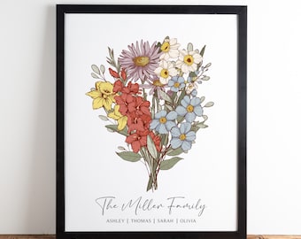 Personalized Birth Flower Gift, Family Bouquet, Birth Month Flower Gift for Mom Grandma, Birth Month Flower Birthday