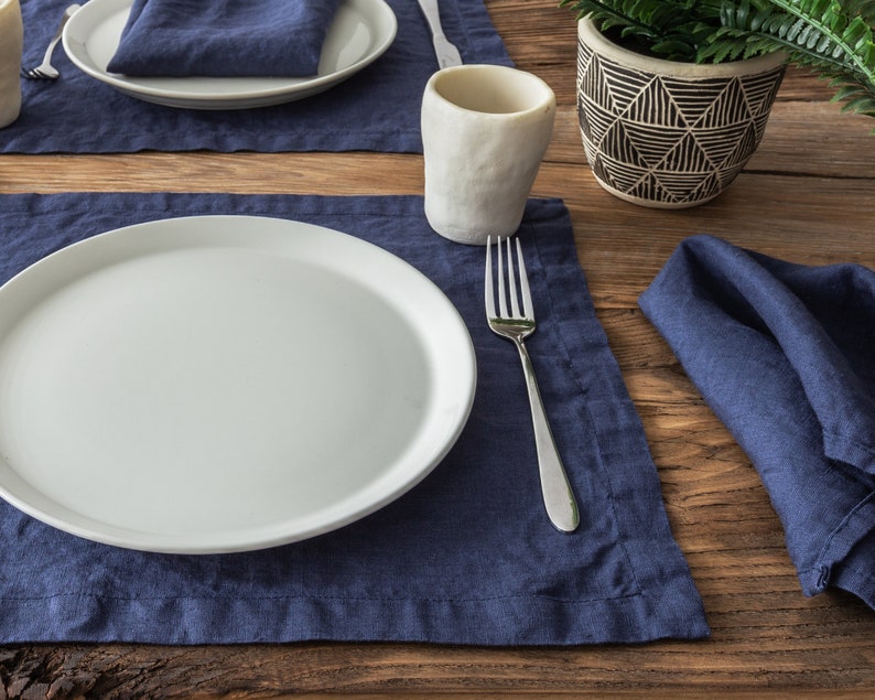 Linen Placemats in Navy Blue Rough Linen Table Placemats Etsy