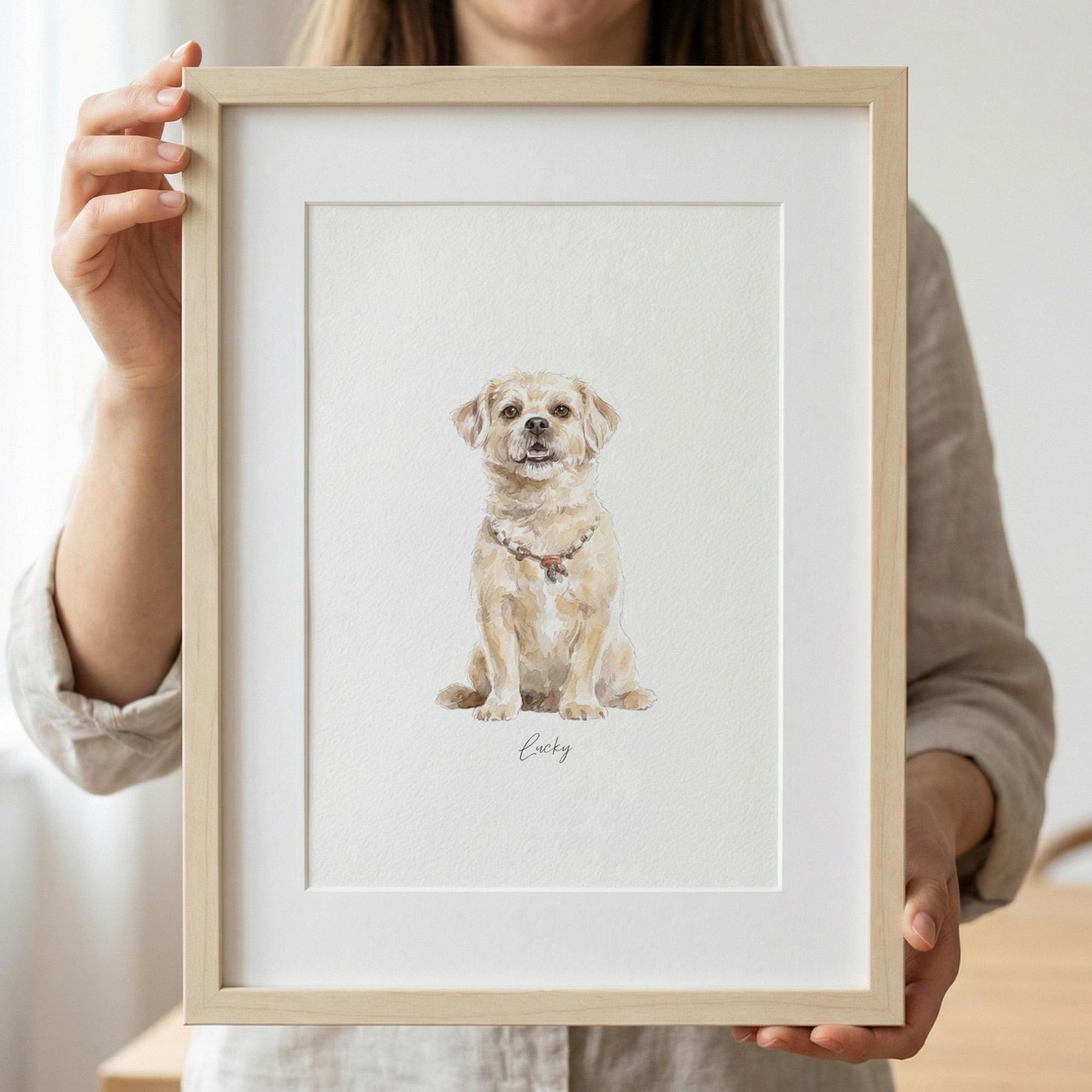Mini Custom Watercolor Pet Portrait From Photo, Dog Cat Memorial Gift ...