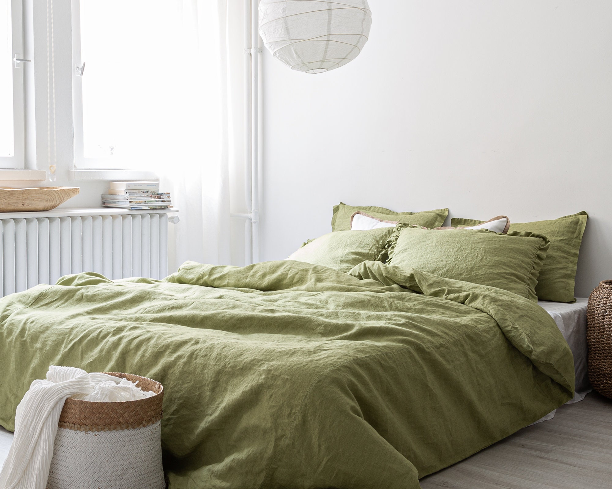 Linen duvet cover in moss green linen bedding %100 pure | Etsy