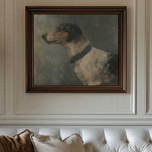 Vintage Jagdhund Portrait Ölgemälde Wandkunst, Landhaus Bauernhaus Dekor, Moody Dark Academia Dekor