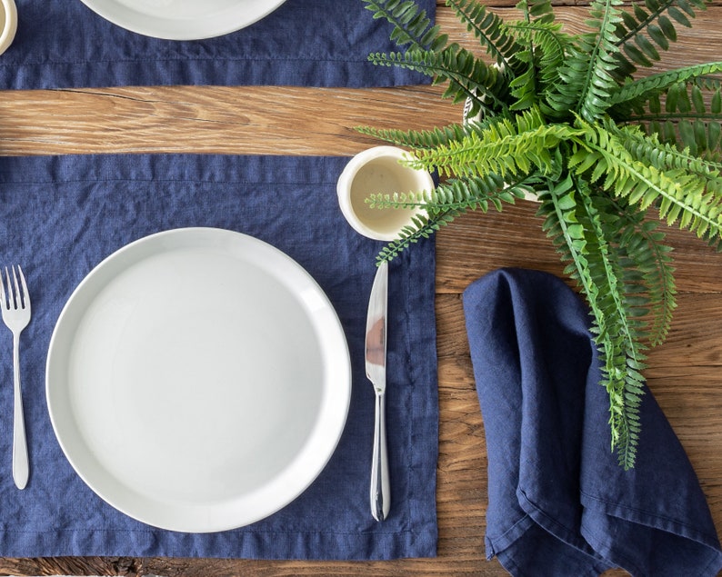Linen Placemats in Navy Blue Rough Linen Table Placemats Etsy
