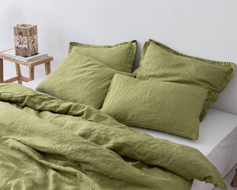 Linen Bedding Set in Moss Green Washed Linen Duvet Cover 2 Etsy