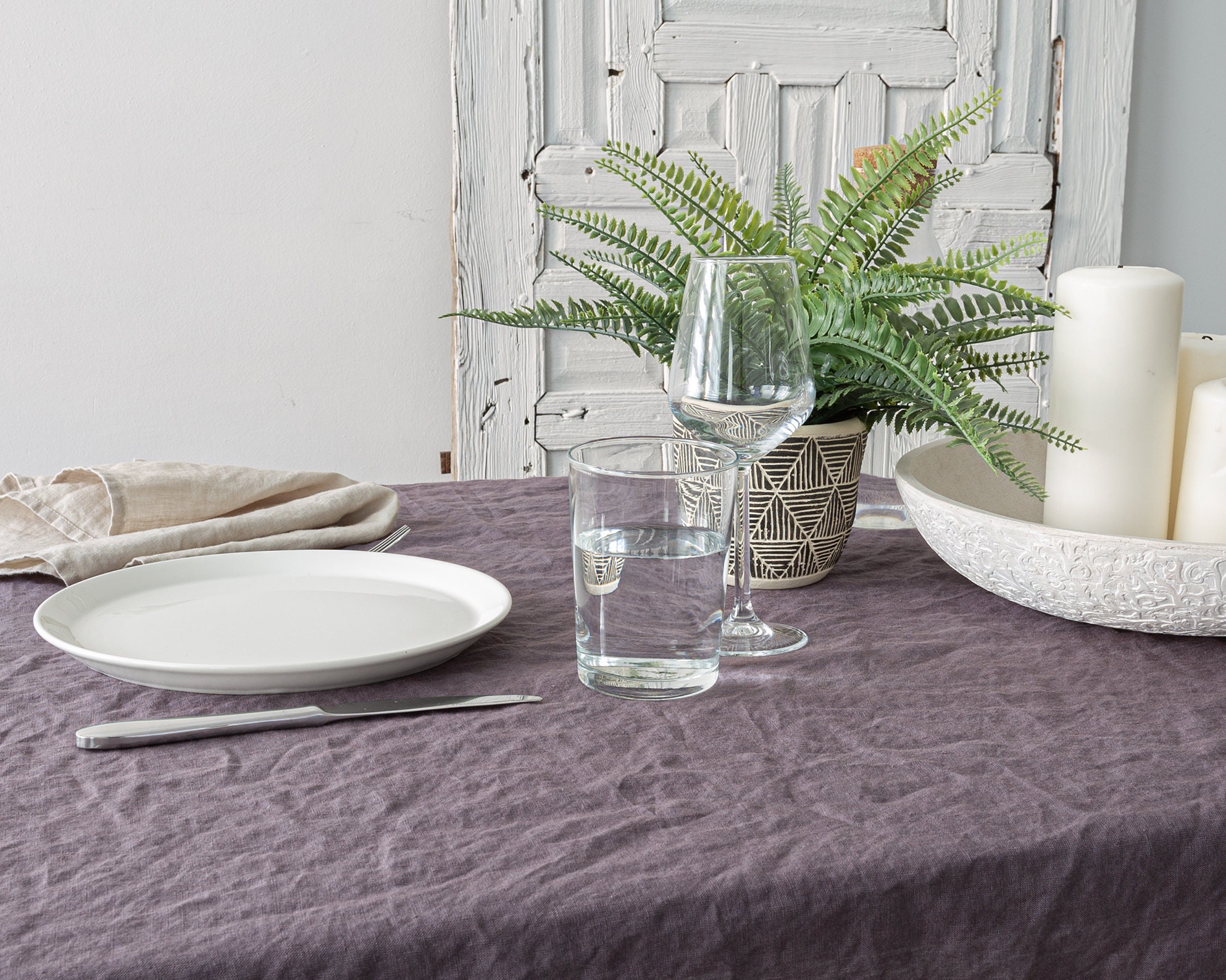 Nappe en Lin Pur Brun Violet, Linge de Table Personnalisé Lavé Naturel Fait à La Main