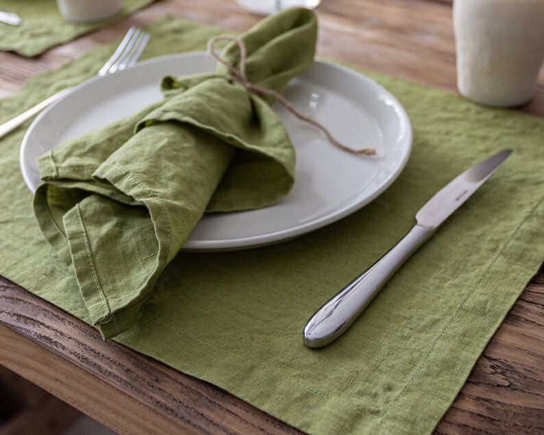 Linen Placemats in Moss Green Pure Washed Linen Placemats Etsy Australia