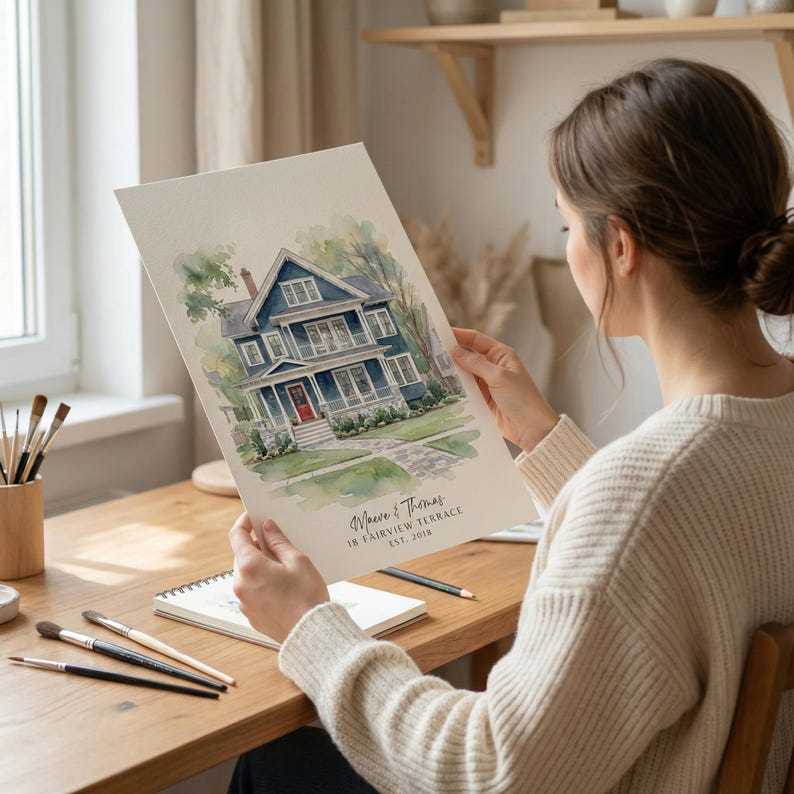 Custom House Portrait From Photo, Watercolor Home Painting ...