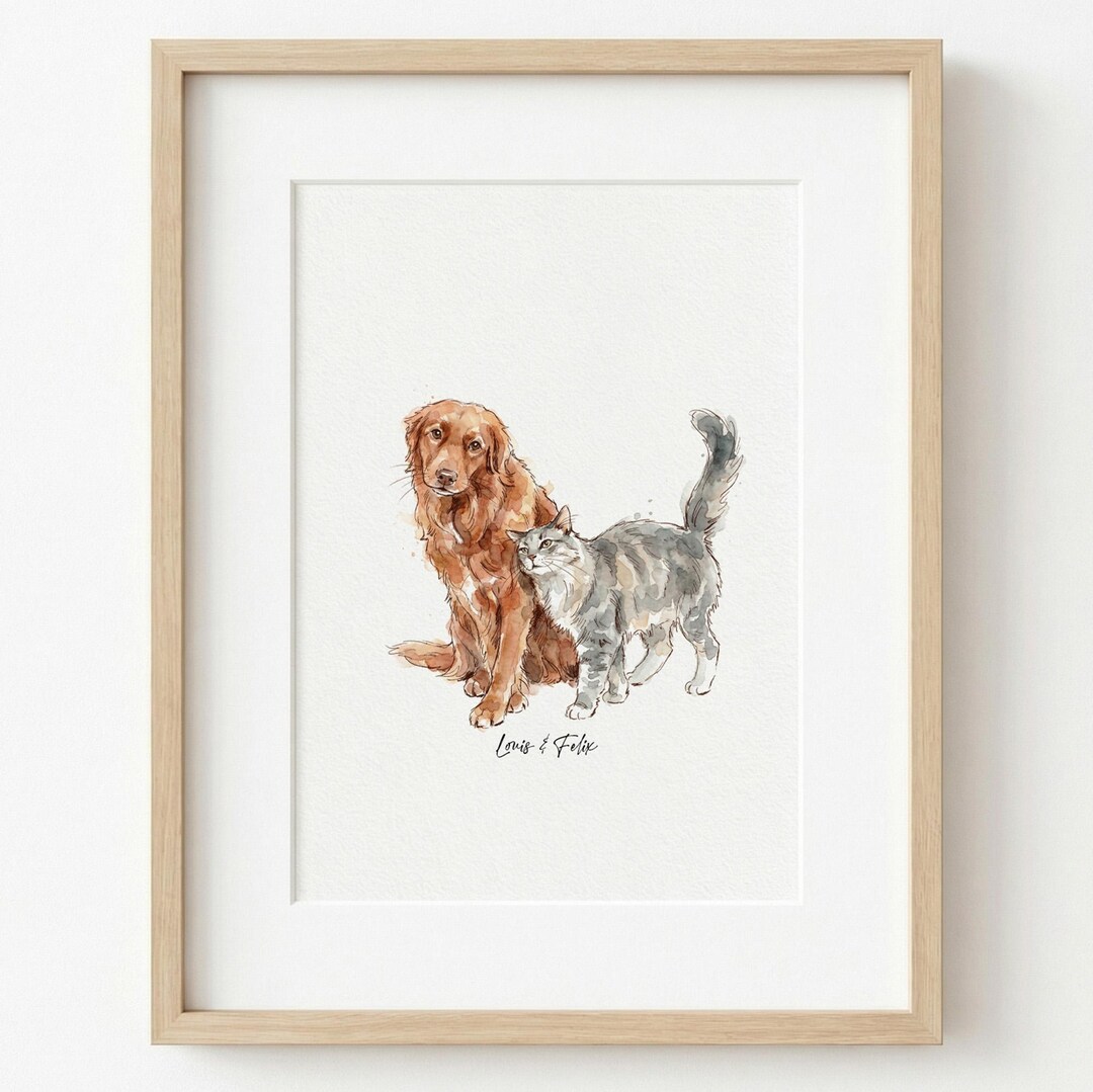 Minimal Watercolor Pet Portrait From Photo, Custom Dog Cat Horse Lovers ...