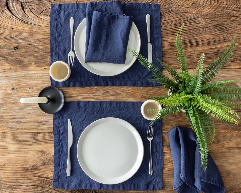 Linen Placemats in Navy Blue Rough Linen Table Placemats Etsy