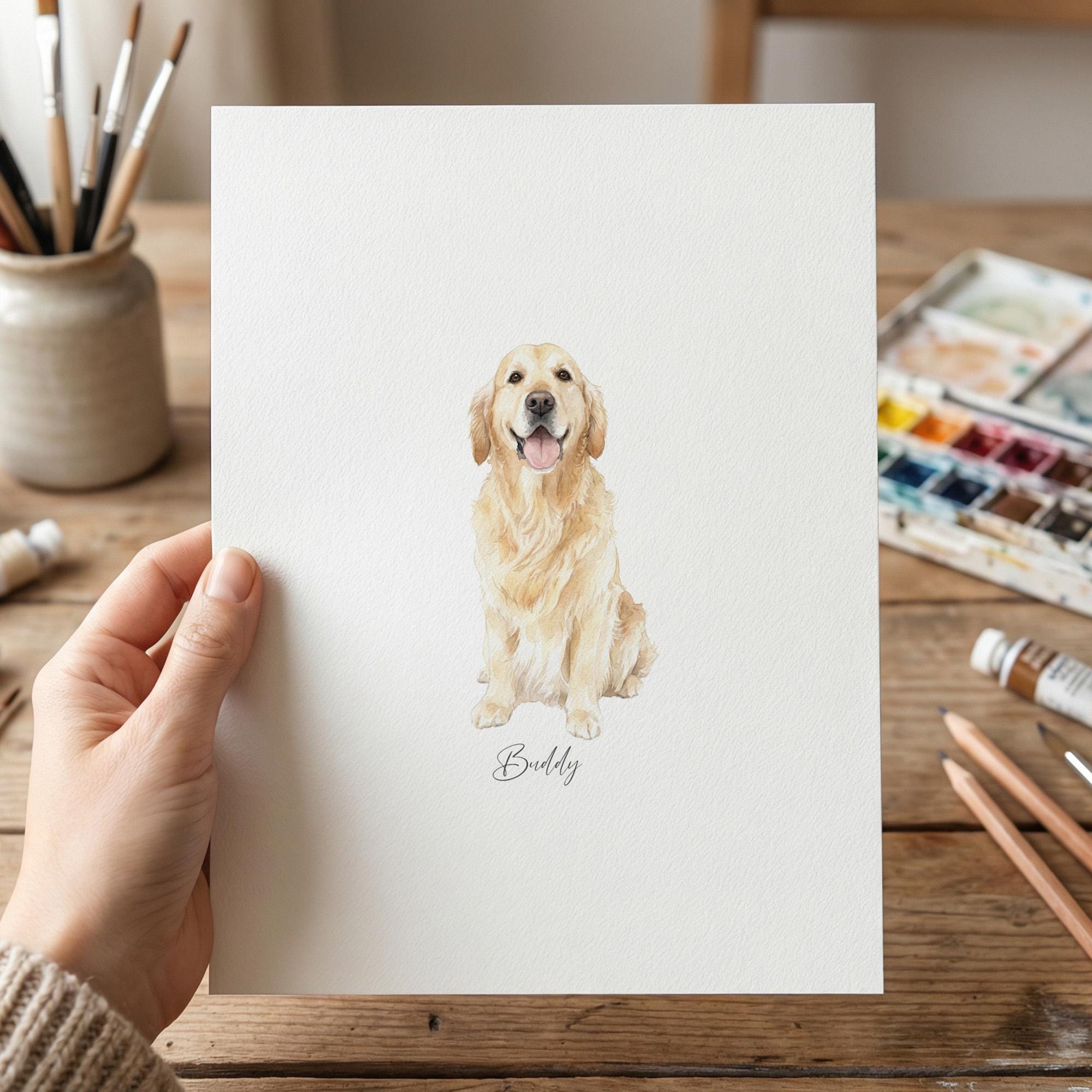 Mini Custom Watercolor Pet Portrait From Photo, Dog Cat Memorial Gift ...