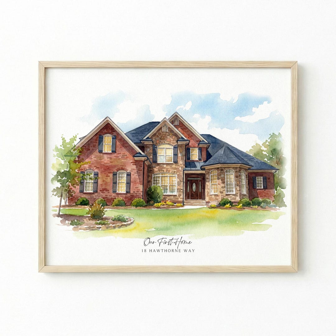 Custom House Portrait Watercolor From Photo, New Home Realtor Closing ...