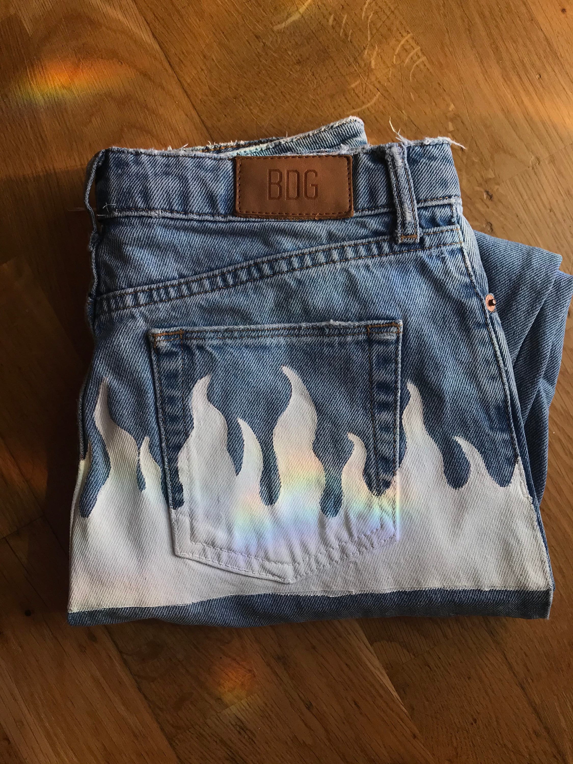 Hand Painted White Fire on the Back of the Jeans - Etsy UK