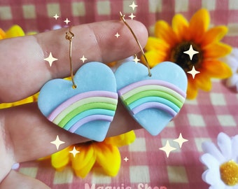 Pastel Rainbow Earrings Stainless Arcoiris Pendientes Acero Inoxidable