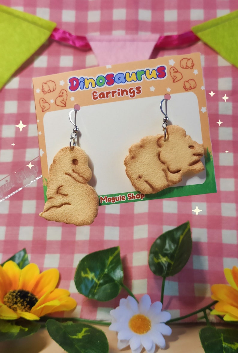 Pendientes Galleta Dinosaurus Cookie Dinosaur Earring Acero Inoxidable Stainlees Steel 画像 1