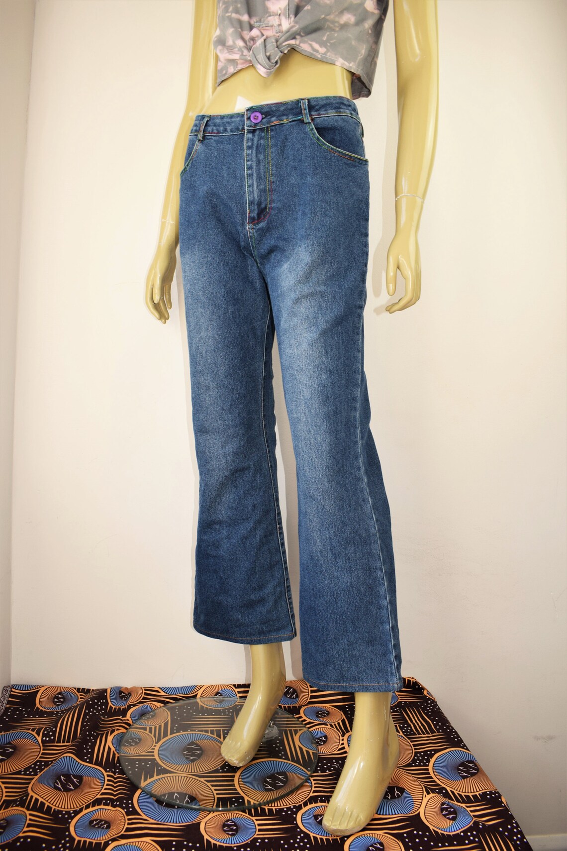 Vintage kick flares 1990s jeans Y2k flare jeans rainbow Etsy