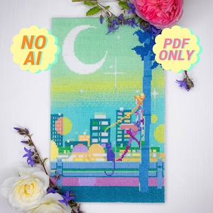 Modèle de point de croix magical girls moon - pdf prêt à télécharger manga anime shojo kawaii