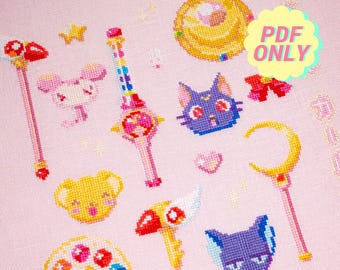 Magical girls cross-stitch pattern pdf - kawaii magical girls anime sakura moon doremi counted cross stitch handmade gift cute cross stitch